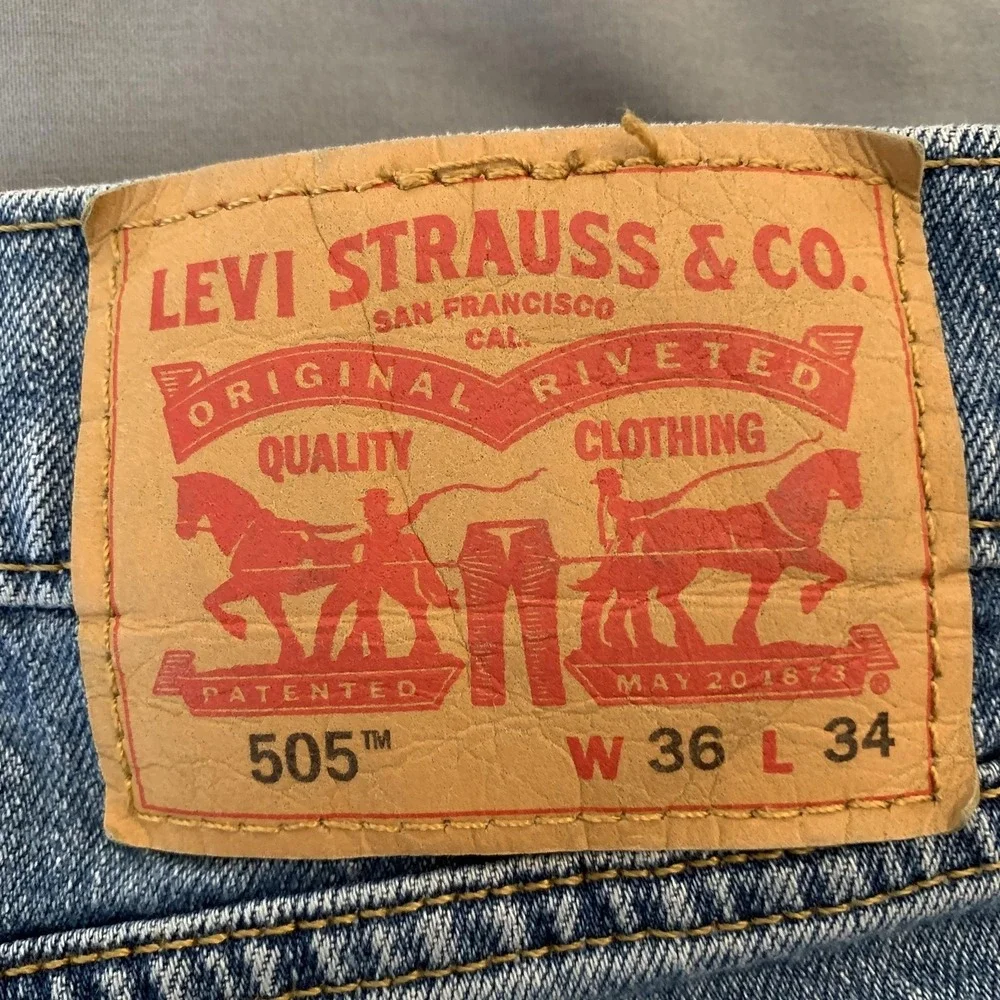 Levis 505 Jeans Mens 36x34 Blue Medium Wash Regular Fit Straight Denim Nice Fade
